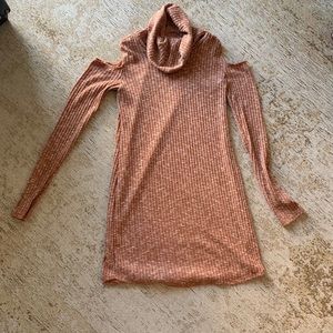 Burnt-Orange Cowl-Neck Sweater Dress